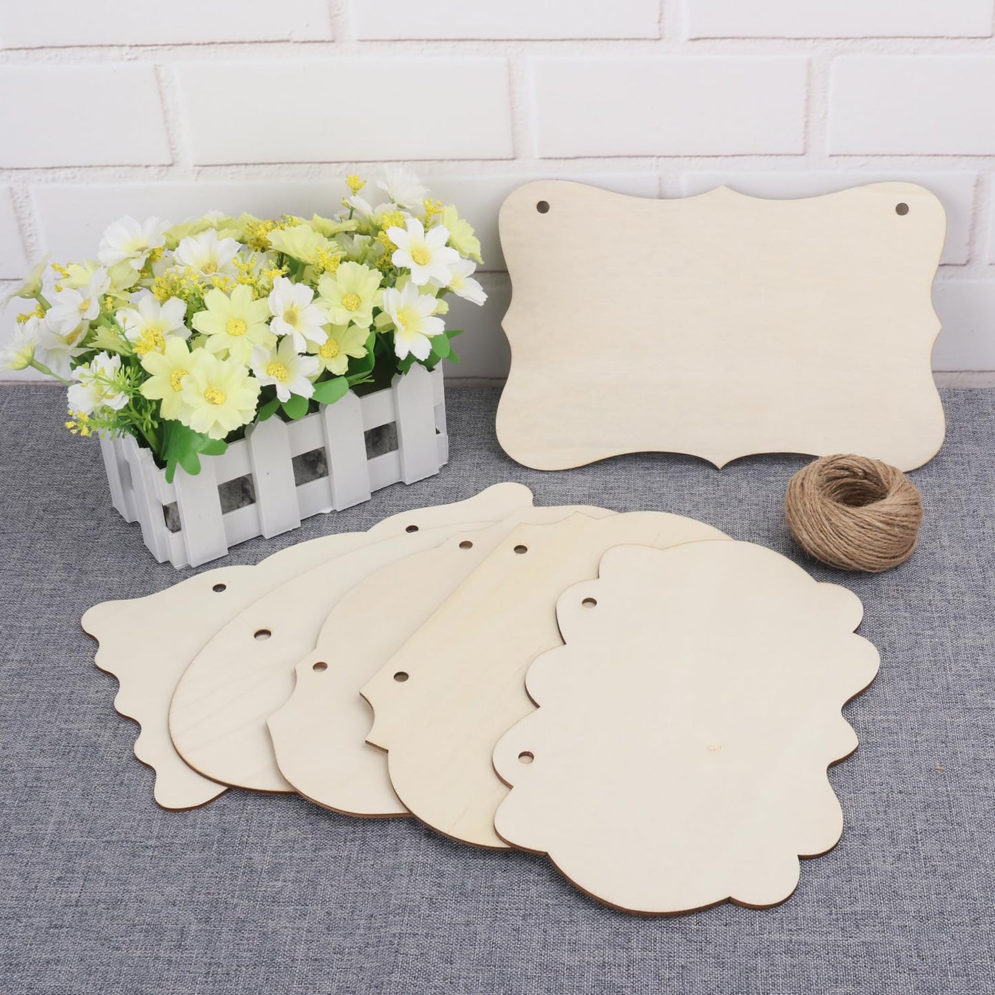 48 PCS Unfinished Rectangle Hanging Signs, 8.8 x 5.7 Inch Wood Slices, Blank Signs for Crafts, Door Hangers for DIY Crafts, Painting, Writing, Wood Burning, and More by GNIEMCKIN