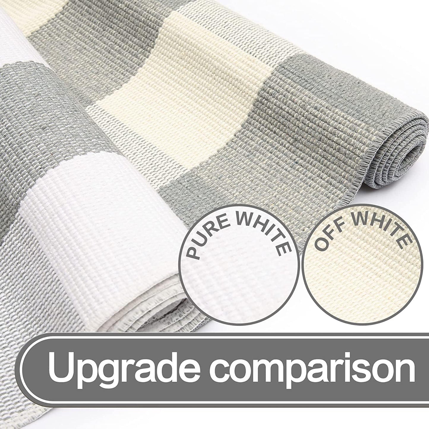 SEEKSEE 27.5"x43" Cotton Buffalo Plaid Rug, Gray and White Checked Washable Doormat for Indoor Outdoor Layered Entry