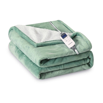 Heat Blanket 50”x60” Throw,Soft Flannel & Sherpa Reversible Electric Blanket with 10 Heat Settings,12 Timer Setting and 3 Hours Auto-Shut Off,ETL Certified Machine Washable,Light Brown