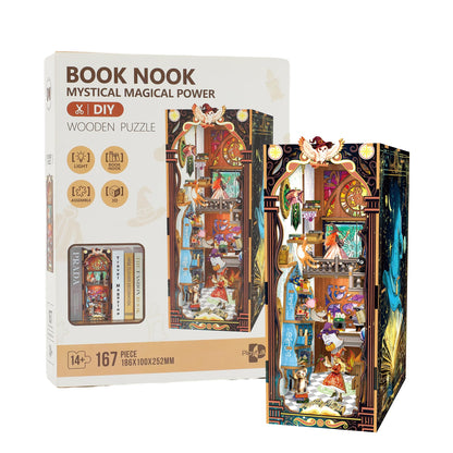 Book Nook Kit - DIY Miniature House Kit for Adults, Dollhouse Booknook Tiny House Bookshelf Decor 3D Wooden Puzzle Street Model, Ideal Gift for Book Lovers, Family, Friends (Mystical Magical Power)