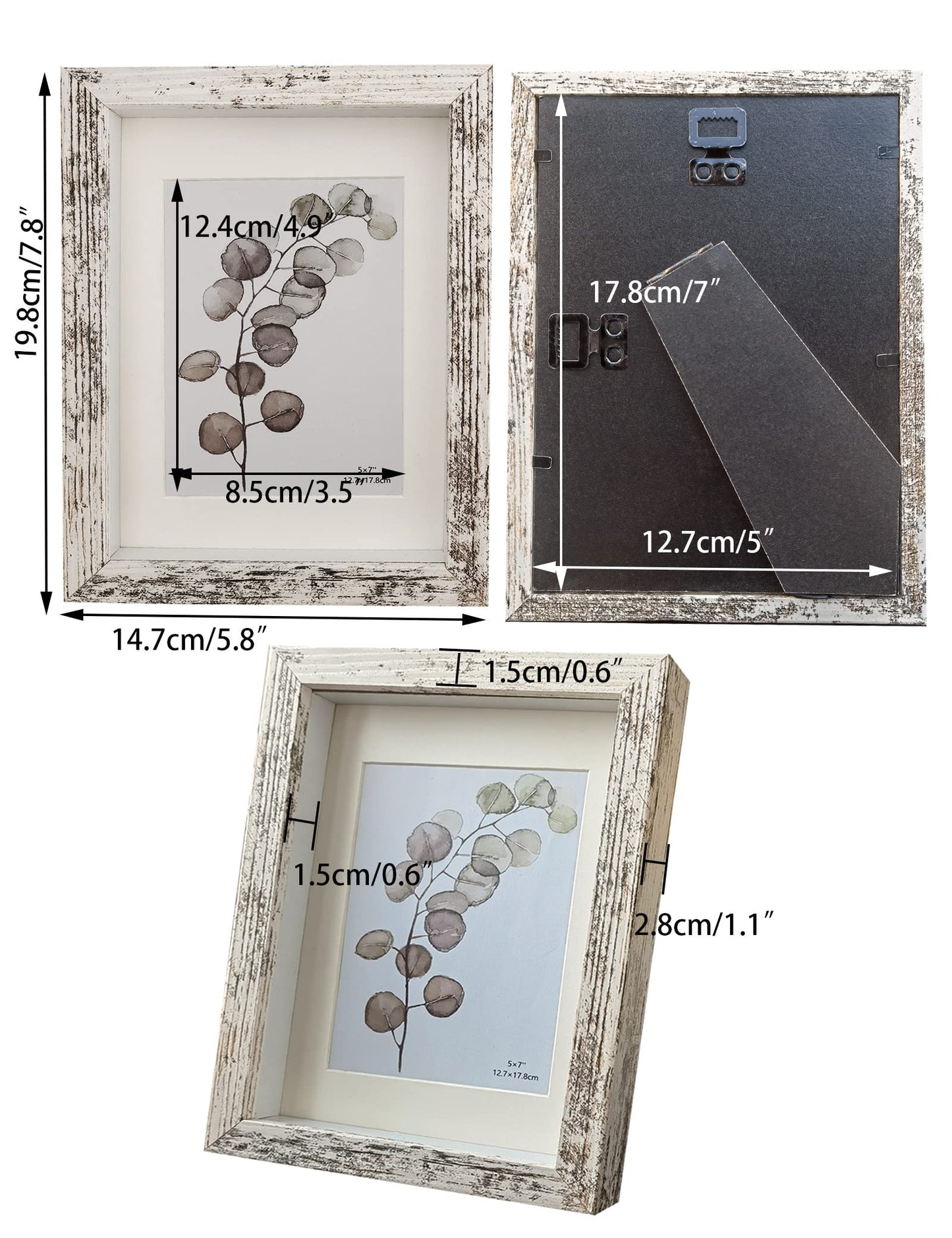 Houstimi Wooden Farmhouse 5x7 Shadow Box Frame Small Shadow Box Display Case Glass Surface Internal Depth 0.6 inch for Wall or Tabletop（White,4 Pack）