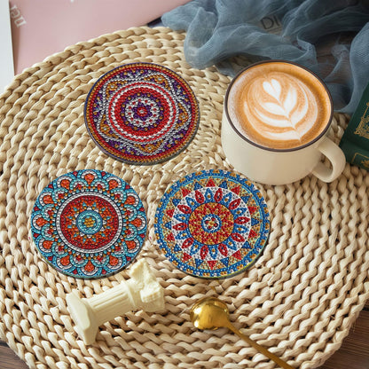 DDGYP 8 Pcs Mandala Diamond Painting Coasters with Holder, DIY 5D Diamond Art Craft Supplies for Home Decor, Diamond Art Kits for Adults