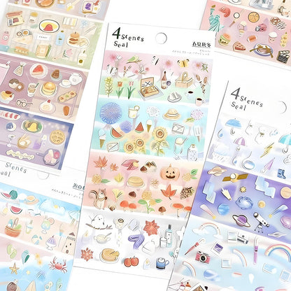 Beautiful Japanese Aesthetic Washi Stickers Set with Gold Foil 12 Sheets 6 Scenes and 6 Mini Stickers for Travel Food Ocean Seasonal and City Themes Perfect for Journals Scrapbooks and Planners