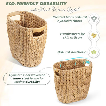 BLUEWEST 3.5 Gallons Wicker Trash Can, Wicker Rattan Bathroom Trash Can with Built-in Handle, Large Handwoven Hyacinth Waste Bin for Office, Bedroom, Living Room, and Kitchen