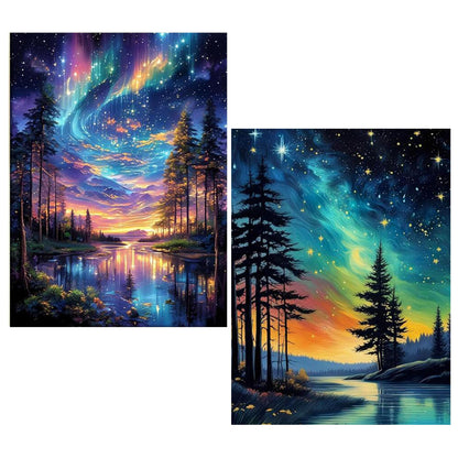 KUFWKEY 2 Pack Starry Sky Diamond Art Kits for Adults, 5D Aurora Lake Diamond Painting Kits for Beginners, Fantastic Landscapes Diamond Dots,DIY Diamond Mosaic Art,Gem Art for Home Decor 12 x 16 Inch
