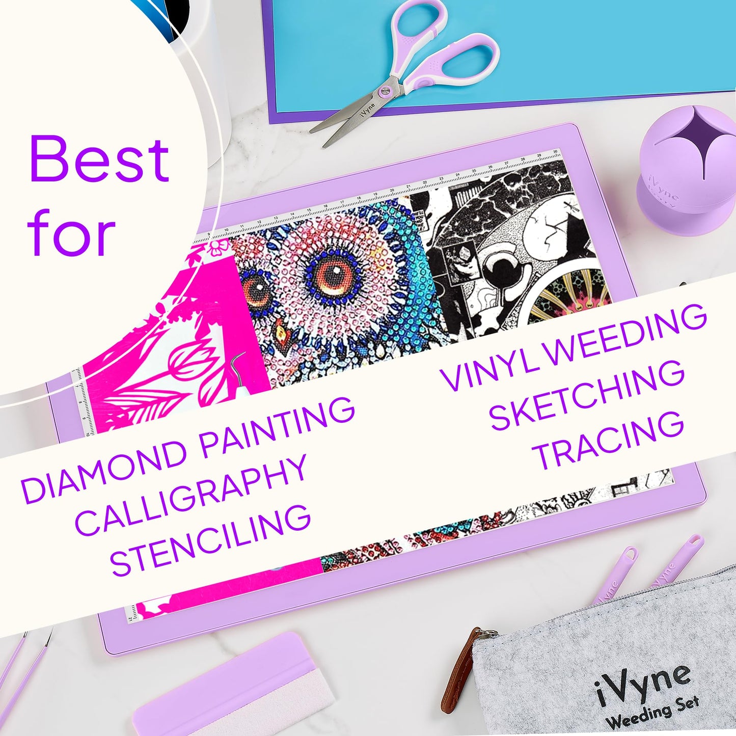 iVyne Corded Light Pad for Weeding Vinyl - A4 Light Box for Drawing - Light Board for Tracing - Light Box for Diamond Painting, Weeding Vinyl, Sketching, Tracing (Purple)
