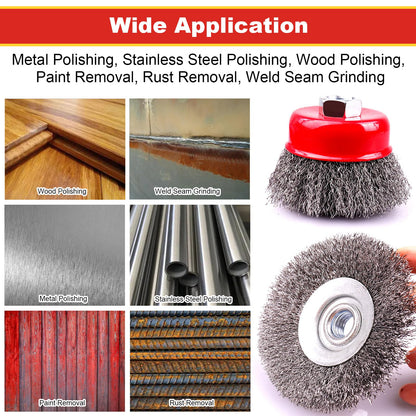 LSTOPGO 2 Pack 3 Inch Coarse Crimped Wire Cup Brush for 4 1/2 Angle Grinder, 5/8 Inch-11 Threaded Arbor, 0.014 Inch Carbon Steel Wire, Brush for Rust, Corrosion, Paint Removal