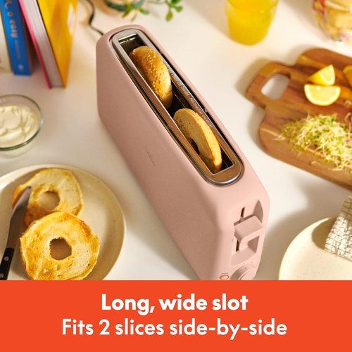 Bella 2 Slice Slim Toaster - 10” Long Slot with 6 Shade Settings & Auto Shutoff | Blossom Color