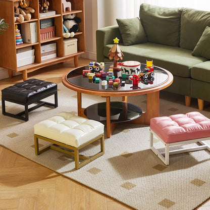 YD-JD139P Aibiju Small Footstool, Rectangle Ottoman with Faux Leather Padded Seat, Change Shoes Bench, Sofa Footrest