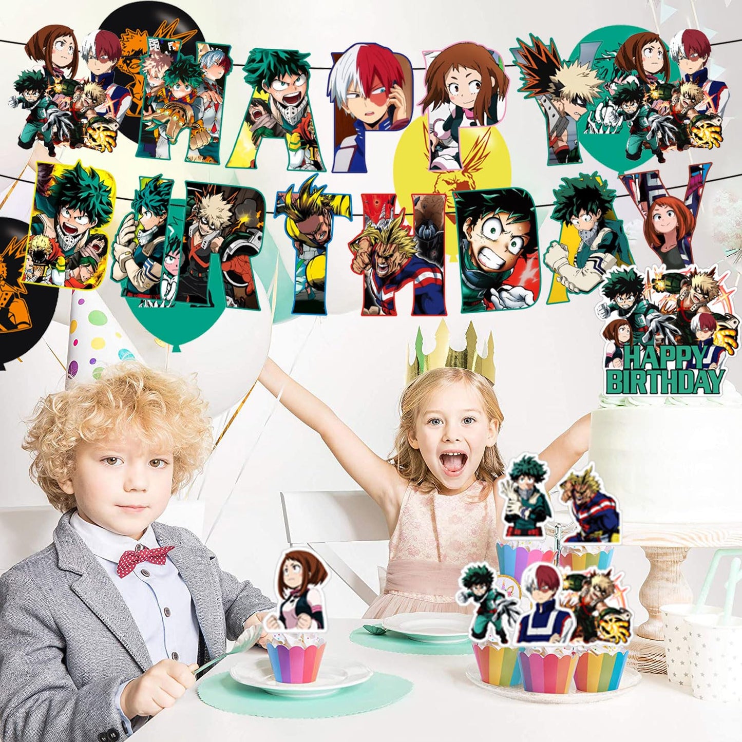 Karg Anime Birthday Party Decoration Princess Includes Cake Toppers, Cupcake Toppers, Balloons, Banner Party Supplies Decoration For Adults Boys Girls Teens