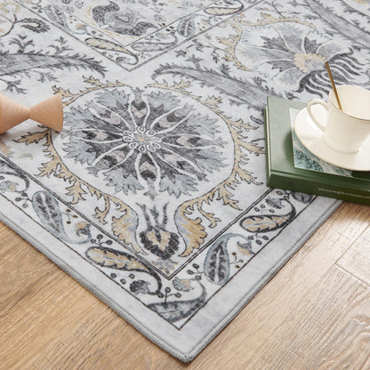 jinchan Area Rug 2x3, Washable Vintage Floral Indoor Entryway Rug, Soft Non Slip Bathroom Kitchen Carpet