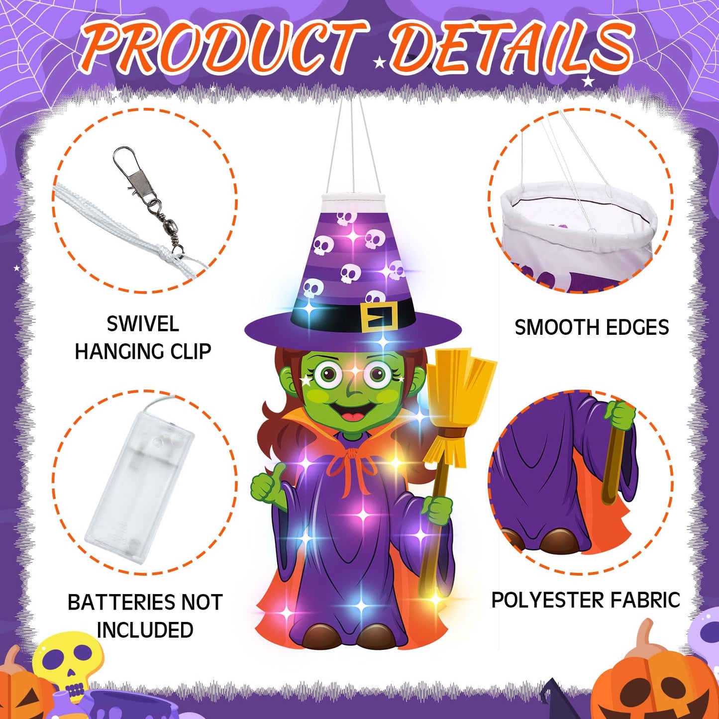 Amyhill 4 Pcs Halloween Windsocks with LED Lights Outdoor Decoration Pumpkin Ghost Skeleton Witch 40 Windsock Flag Hanging Decorations for Yard Tree Porch Garden Patio Halloween Party Supplies