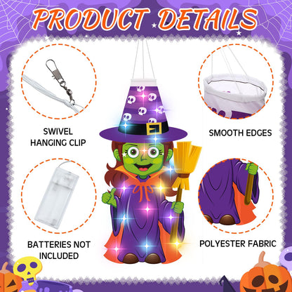 Amyhill 4 Pcs Halloween Windsocks with LED Lights Outdoor Decoration Pumpkin Ghost Skeleton Witch 40 Windsock Flag Hanging Decorations for Yard Tree Porch Garden Patio Halloween Party Supplies
