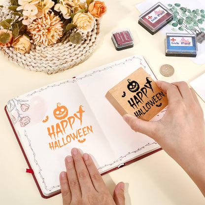 CRASPIRE 3 Inch Halloween Wooden Rubber Stamps Wood Stamp Reusable Word Seals Decorative Journaling Invitation Seals for Scrapbooking Journal Party Card Making DIY Letter Craft