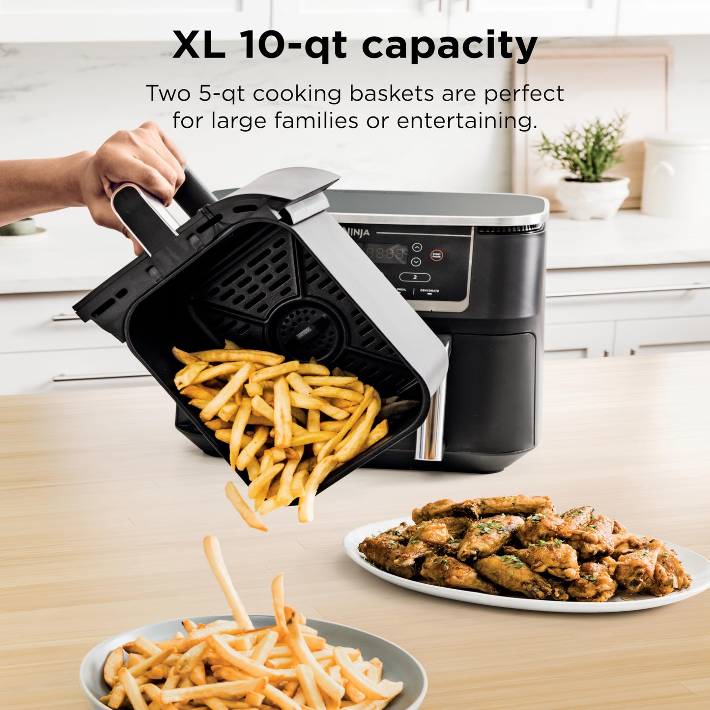 Ninja Foodi Air Fryer w/ Smart Cook Thermometer | 6-in-1 Air Fry, Roast, Bake, Dehydrate & More | DualZone™ Match Cook & Smart Finish, 2 Independent Baskets | XL 10 Qt, Stainless Steel | Black, DZ550