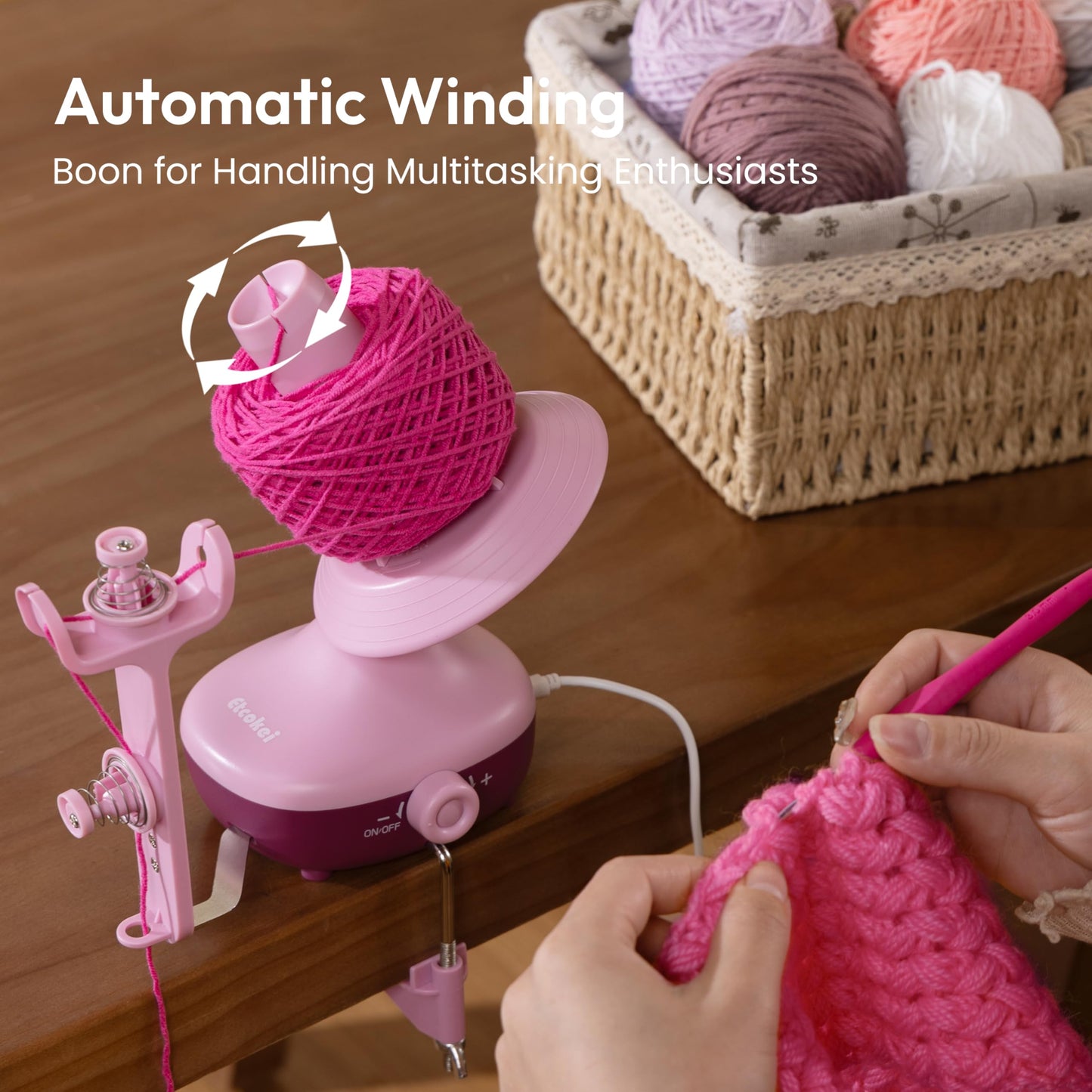 Etcokei Yarn Winder, Electric Yarn Ball Winder for Crocheting, Compact Yarn Cake Winder Strong Tension Stepless Speed Automatic Yarn Spinner, Thoughtful Gifts for Knitting Lovers(Purple)
