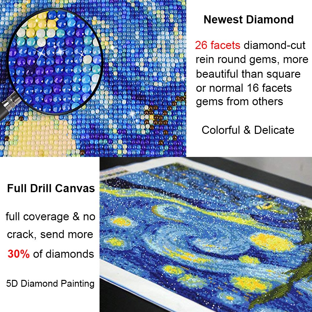OWAY Full Drill 5D Diamond Painting 20X16 inch, Paint by Number Kits Starry Night Diamond Painting Kits for Home Wall Decor