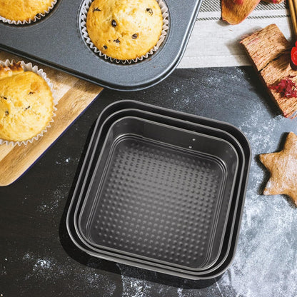 ULTNICE 3PC Non Stick Baking Pan Set, Deep Baking Pans for Cake, Loaf, Square, Muffin Molds Baking Supplies