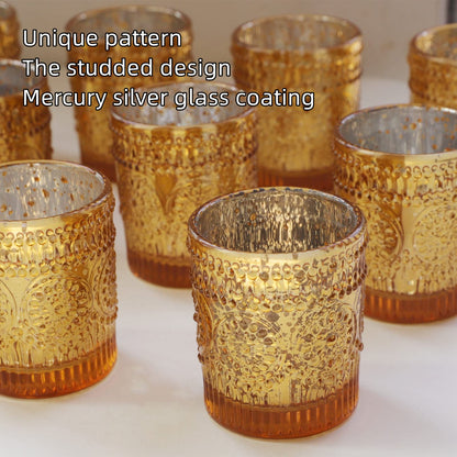 VOHO Gold Votive Candle Holders Set of 12, Gold Candle Holders Bulk for Wedding Table Centerpiece, Mercury Glass Tealight Candle Holder for Home Party Decoration (2.1'' x 2.6'', W/H)