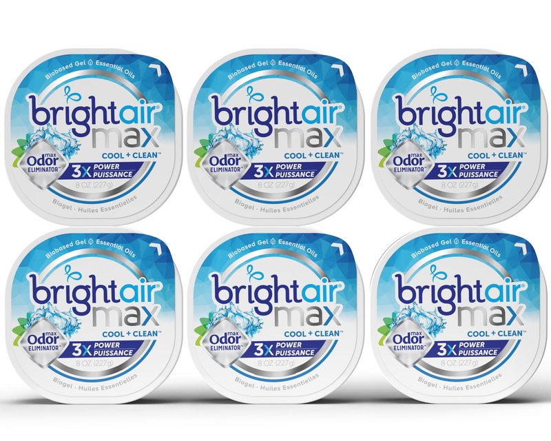 Bright Air Max Odor Eliminator Gel, Biobased Air Freshener, Cruelty Free, Cool and Clean Scent, 8 Oz Each, 6 Pack