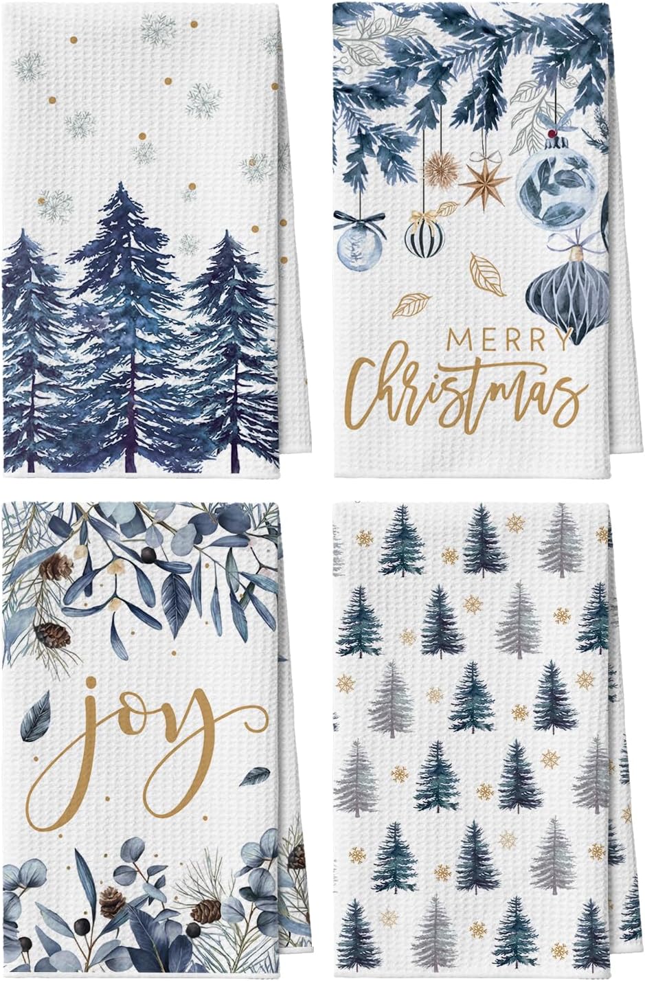 12x24 Inch Set 4 Artoid Mode Blue Xmas Tree Pinecone Christmas Bar Kitchen Towels, Quick Dry Microfiber Cloth Dish