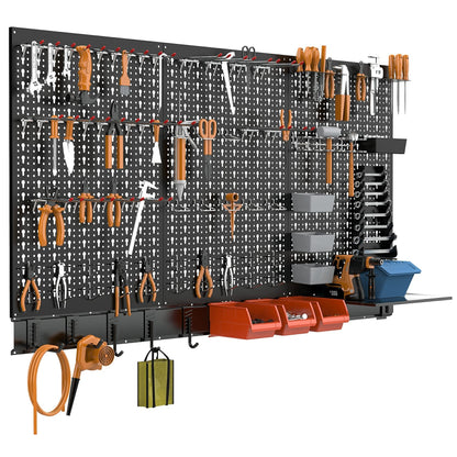 TORACK Metal Pegboard Wall Organizer System for Garage, 109 PCS Pegboard Accessories Tool Organizer Kit with Pegboard Bins, Hooks, Tool Storage Peg Board for Workbench(Black)