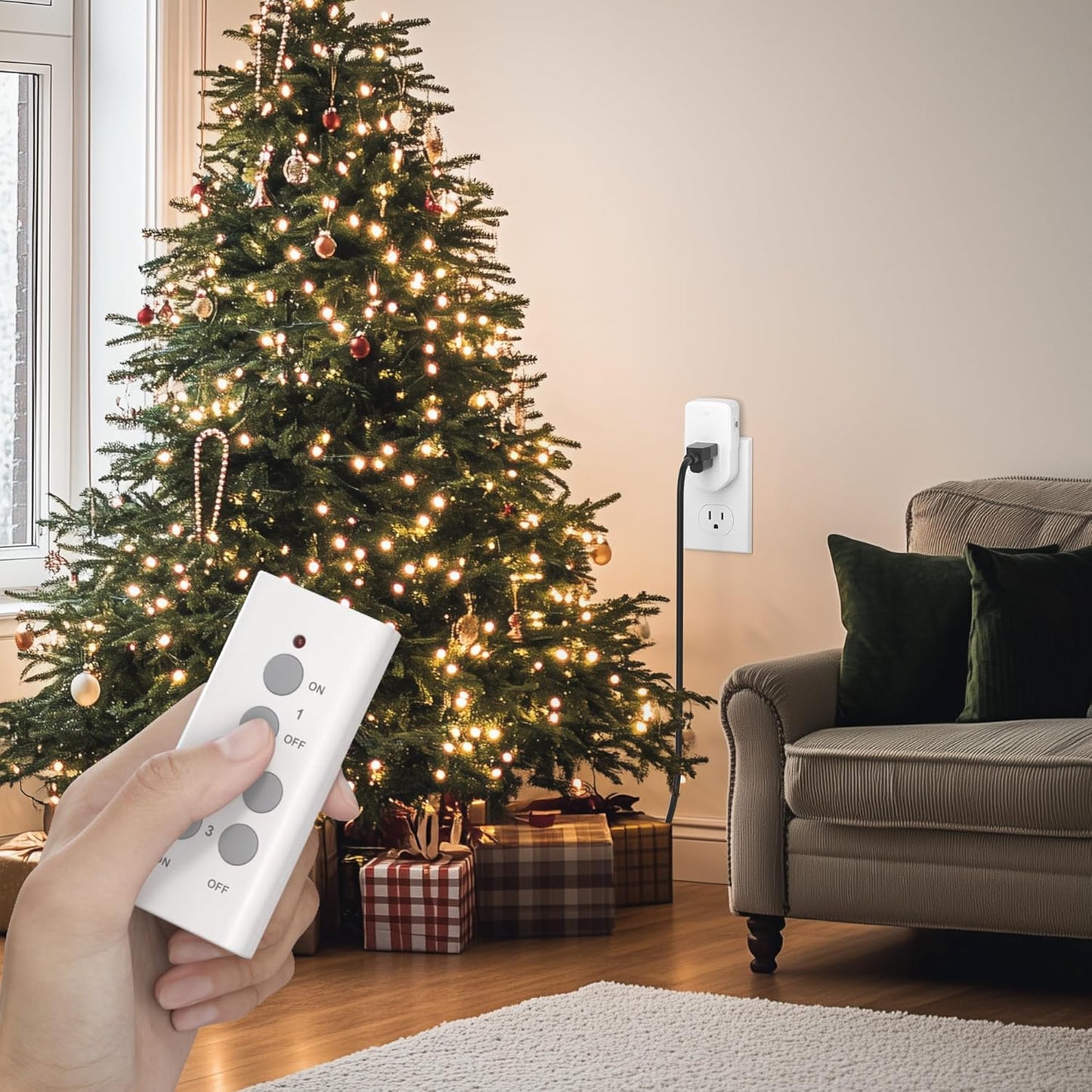 BN-LINK Wireless Remote Control Electrical Outlet Switch for Lights, Fans, Christmas Lights, Small Appliance, Long Range White 10A/1200W, 1 Remote + 1 Outlet