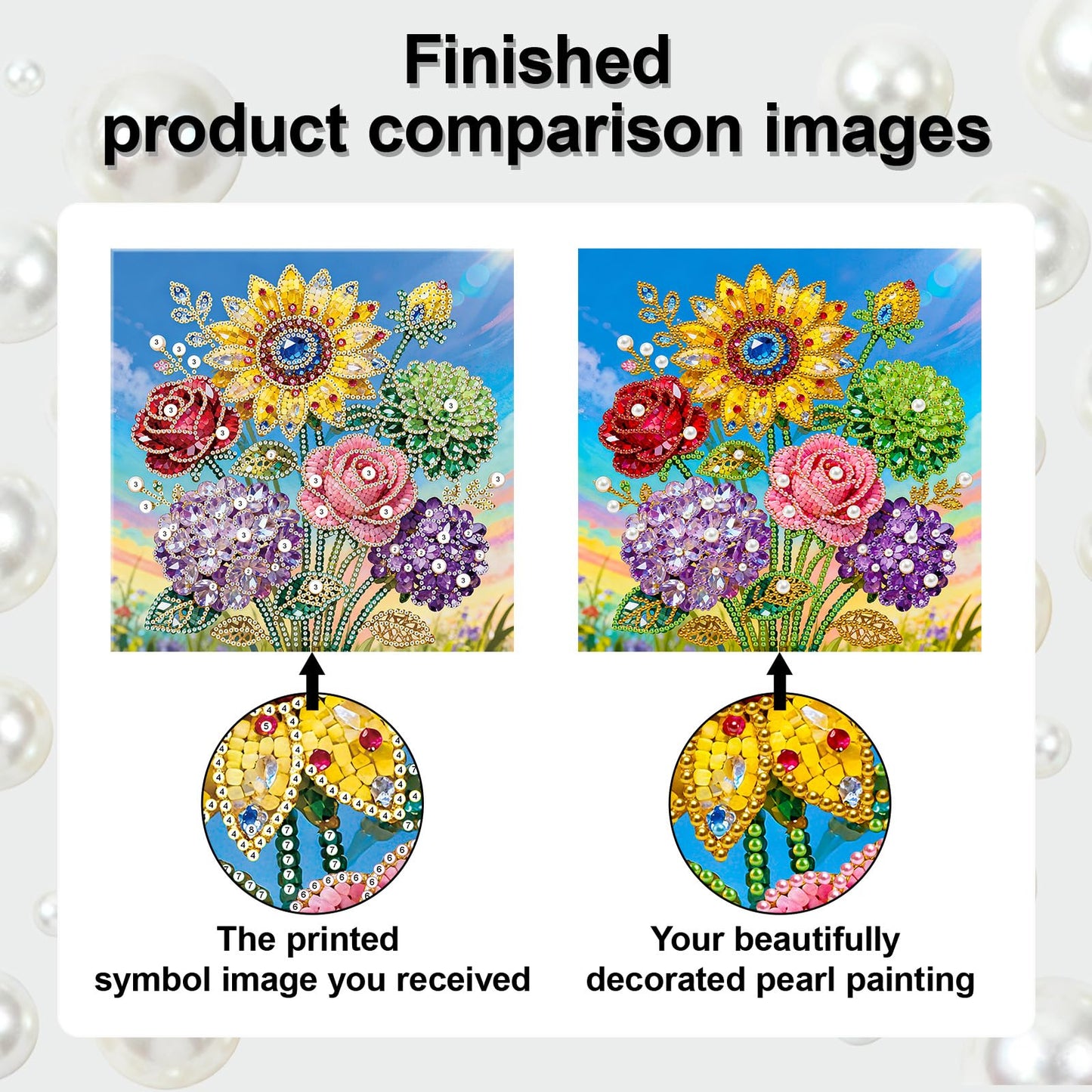 Huacan DIY 3D Pearl Painting Kit - Floral Pearl Art Craft Kit Pearl Painting with Frame for Home Wall Decor 9.8 * 9.8 Inch for Adults and Beginners