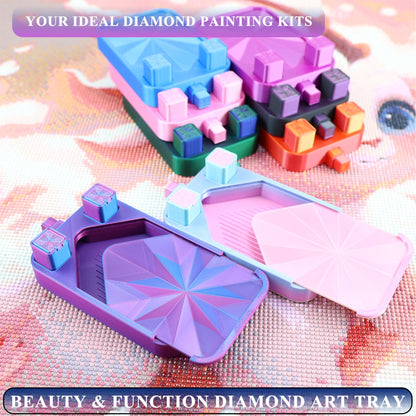 Diamond Painting Tray with Lid and Tweezer, Rhinestone Storage Tray with Lid & 2 Storage Bucket Design, Easy Pour Bead Tray, Diamond Art Kits for Adults, Diamond Art Accessories Tools (Blue Green)