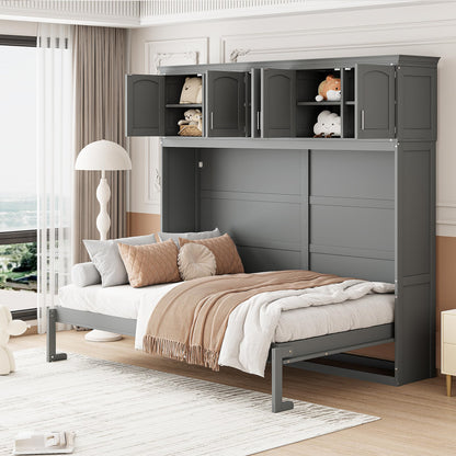 Ball & Cast Queen Size Murphy Bed Wall Cabinet Bedframe,can be Folded,Hideaway Chest with Top Storage Lockers,Wood Platform Furniture for Guest Room,Study,Office,Gray