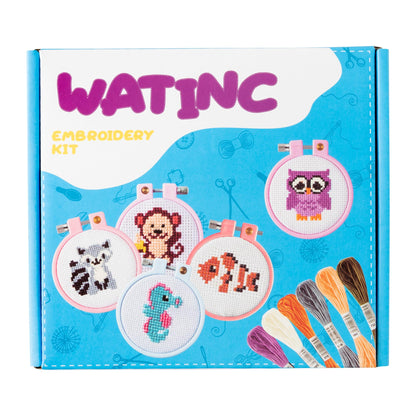 WATINC 10Pcs Embroidery Kit for Kids Stamped Cross Stitch, DIY Key Chain with Puppy Patterns Needlepoint Starter Kits, Craft Supplies for Beginners Children Adults Schoolbag Charms Ornaments