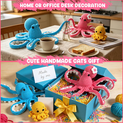 MAGIMUSE Crochet Kit for Beginners, Octopus Family Amigurumi Set with Step-by-Step Video Tutorials – DIY Craft Knitting Supplies, 40% More Yarn
