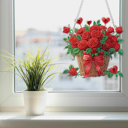 SENQAO Flower Diamond Art Hanging Kits for Adults Kids, Diamond Art Suncatchers Bouquet, 5D Special Shaped Crystal Diamond Painting Kit Valentine's Day, Window Pendant Gem Art Kit for Home Wall Decor