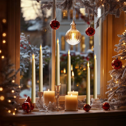 WYZworks 24 Pack, 11" LED Flameless Ivory Taper Flickering Candles Lights, Clickable On/Off Button, Battery Operated Electric Long Tall Candlesticks for Holiday Christmas Candelabra Wedding Window