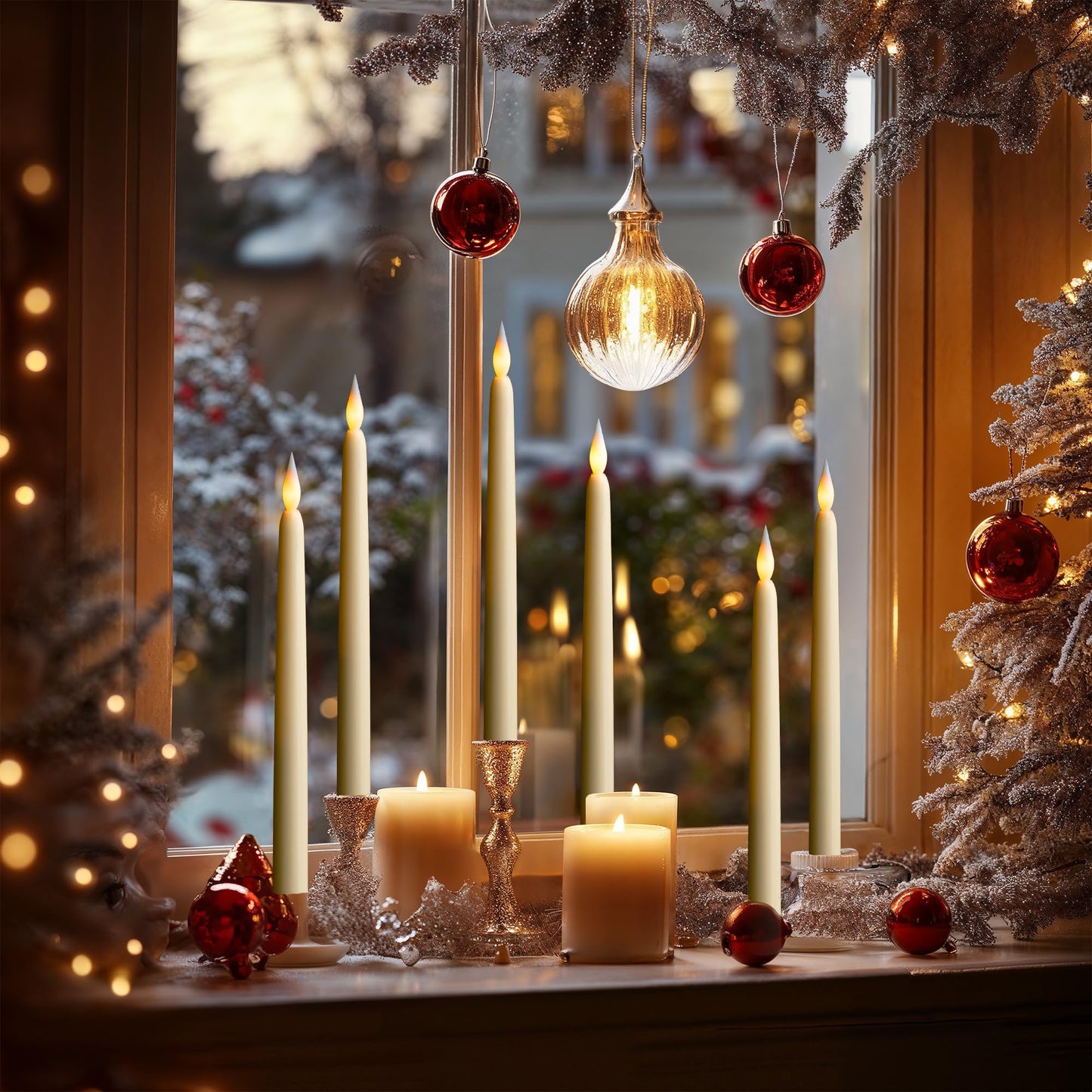 WYZworks 60 Pack, 11" LED Flameless Ivory Taper Flickering Candles Lights, Clickable On/Off Button, Battery Operated Electric Long Tall Candlesticks for Holiday Christmas Candelabra Wedding Window
