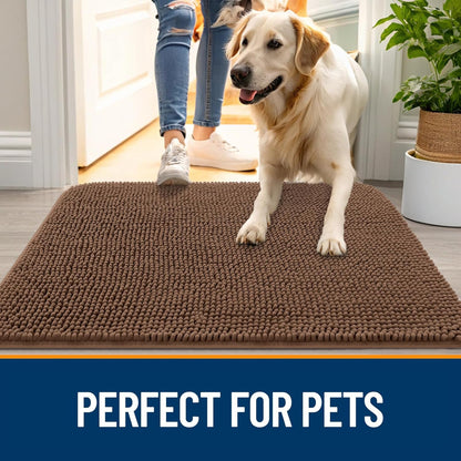 OLANLY Dog Door Mat - Absorbent Non-Slip Chenille for Muddy Paws | 45x27 Mocha Indoor Entryway Carpet