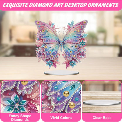 ACSAUMMY 5D Diamond Art Kits for Adults, Diamond Art Painting Desktop DIY Diamond Art Tabletop Pink Butterfly Diamond Arts and Crafts for Kids Adults Stand Up Gem Painting Kit for Decoration