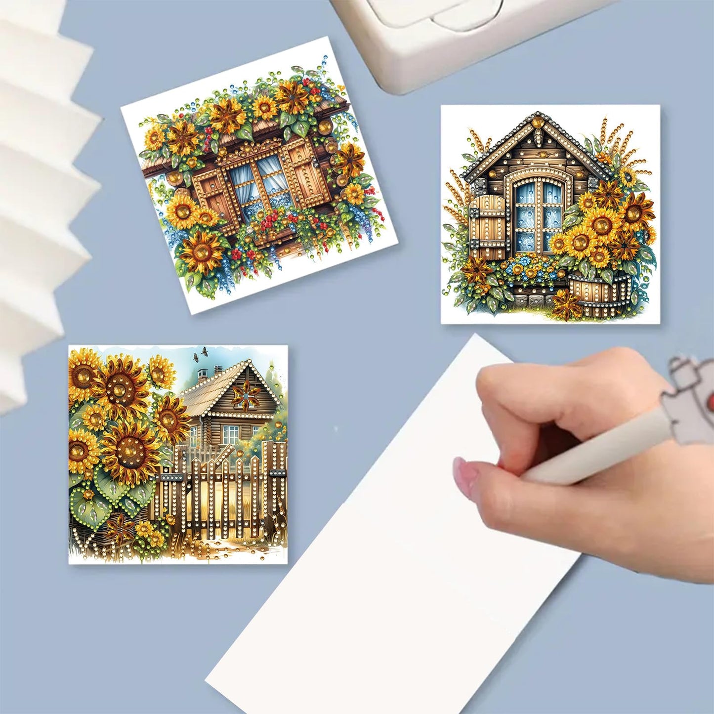 6 Packs DIY Diamond Art Cards with Envelopes, DIY Diamond Art Painting Greeting Cards Happy Birthday Holiday Card Kits Present-03-Sunflower