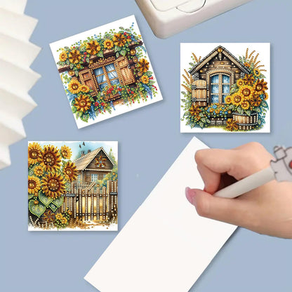 6 Packs DIY Diamond Art Cards with Envelopes, DIY Diamond Art Painting Greeting Cards Happy Birthday Holiday Card Kits Present-03-Sunflower