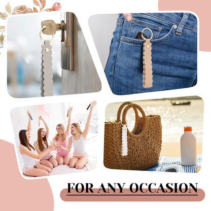 Wavyknot 50 Pcs Scalloped PU Leather Keychain Wave-edged Blanks Laser Engraving Blanks Loop Keychain Kit Bulk with Key Rings 5.51" x 0.79" for DIY Key Chains Craft, Anniversary, Birthday Gift