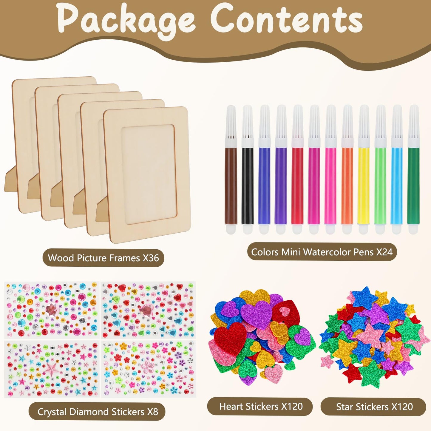 SAYAYA 36 Pack Picture Frame Painting Craft Kit Wooden Picture Frames for 4 x 6 Photo with 8 Sheets Crystal Diamond Stickers 4 Bags Eva Stickers 24 Color Pen for DIY Craft
