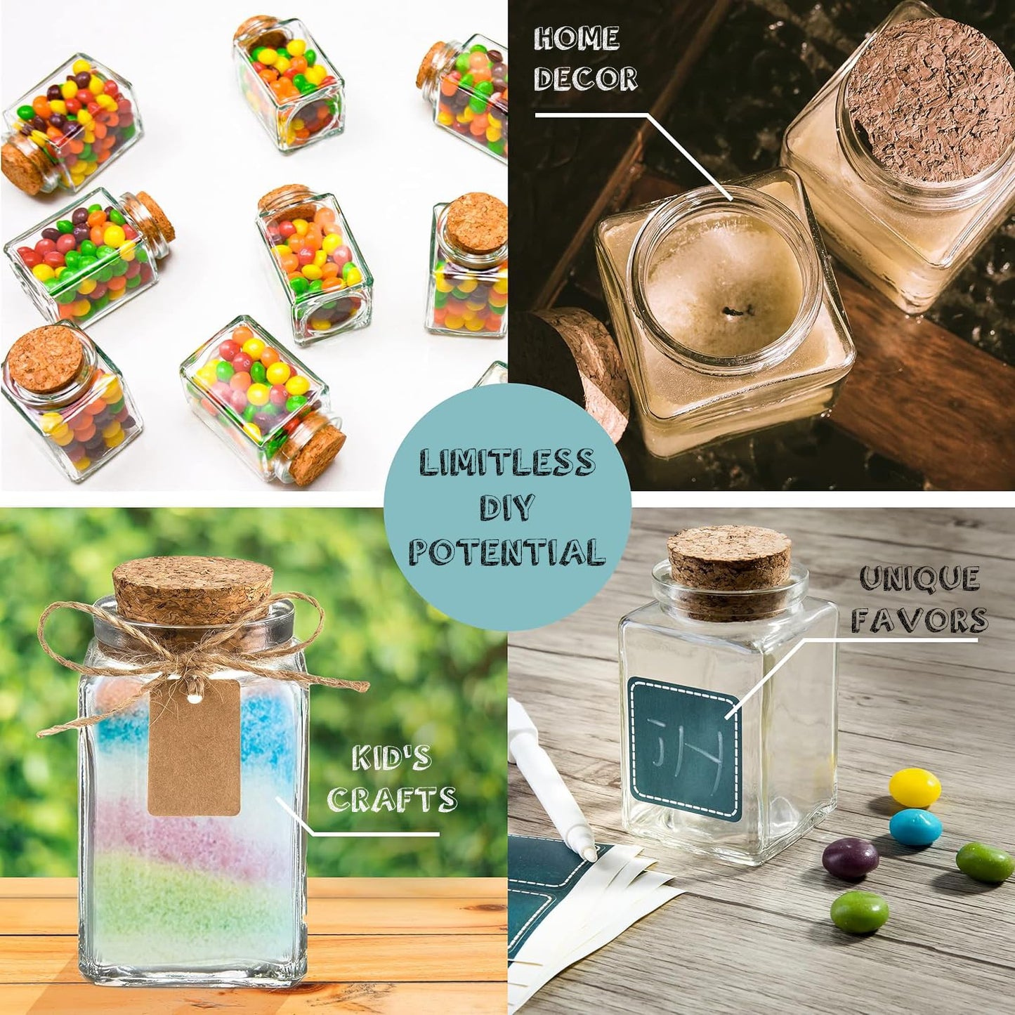 Verahaus 4 oz Mini Glass Jars with Lids - Set of 12 Spice Jars, Small Glass Containers with Corks for Wedding & Party Favors, DIY Crafts, Potions, Spices & Candy, 3.4 oz
