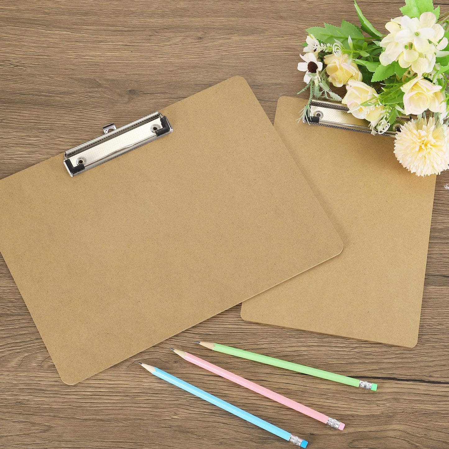 PATIKIL 8.9 x 12.4" Horizontal Clipboard, 3 Pcs Extra Large Landscape Layout Hardboard with Low Profile Clip, Paper Legal Size Board for Lap, Drawing, Sketching, Office,Brown