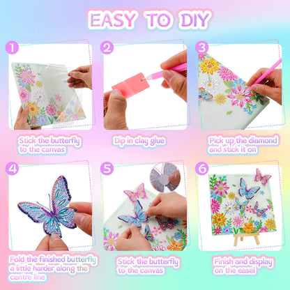Ovveroche Arts and Crafts for Kids Ages 8-12, Butterfly Diamond Art Kits with Stand, 6 7 8 9 10 11 Year Old Girls Birthday Gifts 3D DIY Big Gem Dots Paintings for Teen Adult Beginner Home Wall Decor