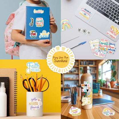 300PCS Affirmation Stickers, Holographic Motivational Sticker Pack, Positive Journal Encouraging Shiny Quotes for Kids, Teachers, Classroom, Waterproof Scrapbook Supplies
