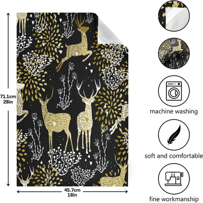 ALAZA Christmas Reindeer Gold Black Decorative Kitchen Dish Towels Set of 4, Soft Absorbent Kitchen Hand Towels, 18 x