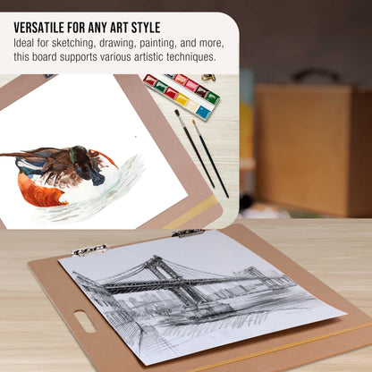 U.S. Art Supply 23" x 26" Artist Sketch Tote Board - Lightweight Hardboard Drawing Board with Handle, Clip & Rubber Band for Art, Sketching, Travel, Studio