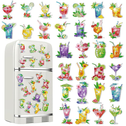 Remuuly 30 Pcs Cocktail Diamond Painting Magnets, Summer Diamond Art Magnet Kits for Adults, Tropical Drink 5D Rhinestones Gem Refrigerator Magnetic Stickers for Beginner, DIY Crafts, Fridge Gifts
