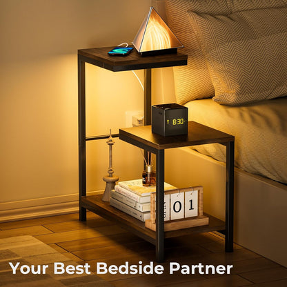 G-Shaped End Table - Small Side Table for Living Room, Bedside Table with Storage Shelf, Corner Tables for Small