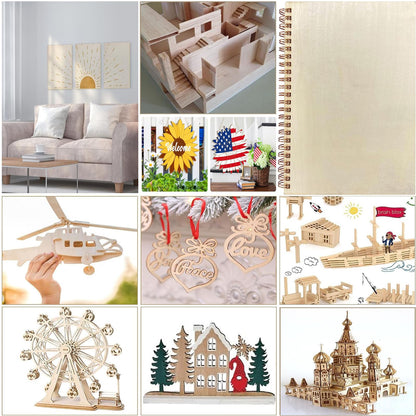 12 Pack Basswood Sheets for Crafts- Thin Plywood Sheets - Balsa Wood Sheets -Unfinished Wood Boards for Painting,Laser Cutting,Engraving,Burning and CNC Cutting